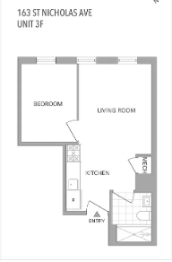 Floor plan for 1 bed, 1 bath, 371 sqft